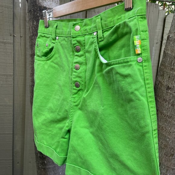 VTG 90's Neon Green High Waisted Shorts - Picture 2 of 3